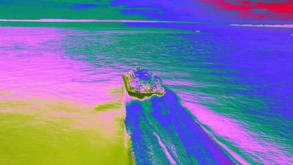 Hovercraft ferry thermal inspection aerial view recording temperature analysis of passenger transport - Powered by Adobe