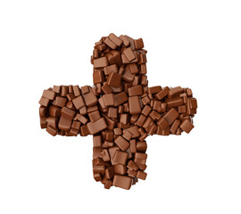 Plus Sign Symbol made of chocolate Chunks Chocolate Pieces Alphabet Letter 3d illustration