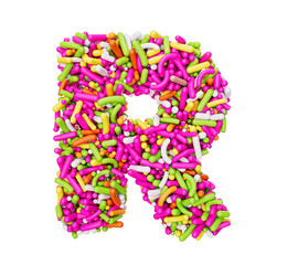 Alphabet R made of Colorful Sprinkles Letter R Rainbow sprinkles 3d illustration