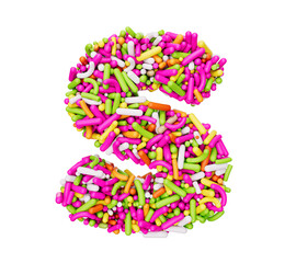 Alphabet S made of Colorful Sprinkles Letter S Rainbow sprinkles 3d illustration