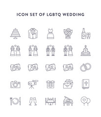 Fototapeta na wymiar LGBTQ icons. Set of icons of different types of modern wedding couples.