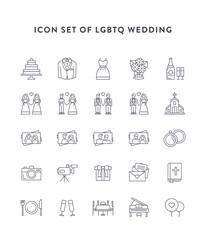 LGBTQ icons. Set of icons of different types of modern wedding couples.