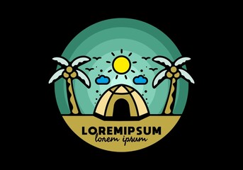 Colorful tent camping line art illustration badge