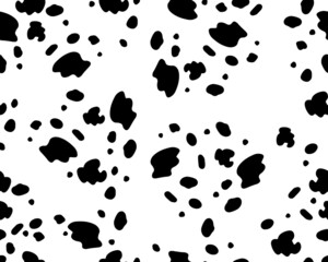 Dalmatian pattern seamless pattern on a white isolated background. Black uneven spots animal print. Vector background. Vector illustration