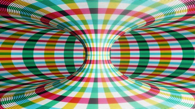 Optical illusion hypnotic colorful wormhole torus tunnel.