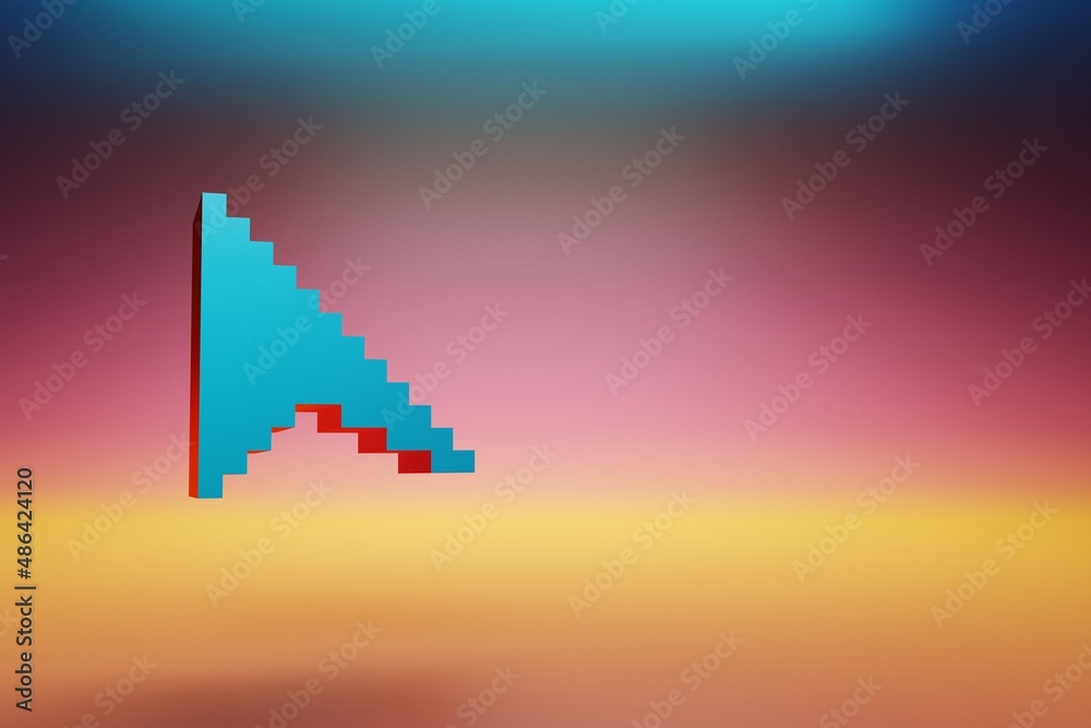 Aufkleber Pixel icon Cursor. Beautiful Blue Cursor icons symbol on multicolor bright background. 3d rendering illustration. Background pattern for design.