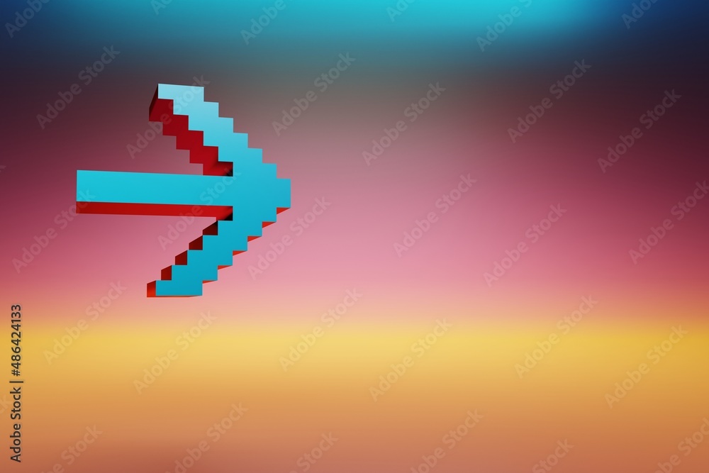 Fototapete Pixel icon Arrow right . Beautiful Blue Arrow icons symbol on multicolor bright background. 3d rendering illustration. Background pattern for design.