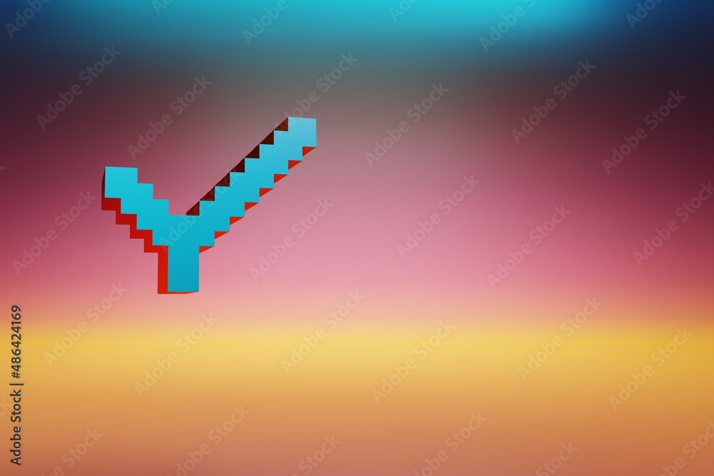 Fototapete pixel icon check . beautiful blue check icons symbol on multicolor bright background. 3d rendering i