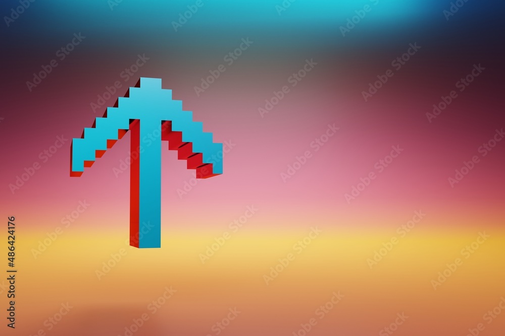 Fototapete pixel icon arrow up . beautiful blue arrow up icons symbol on multicolor bright background. 3d rende