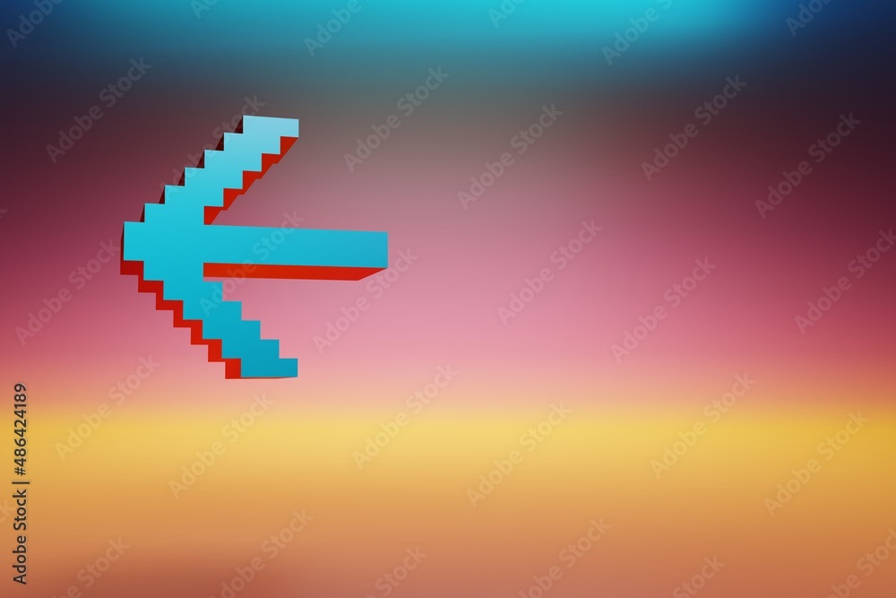 Fototapete pixel icon arrow left . beautiful blue arrow left icons symbol on multicolor bright background. 3d r
