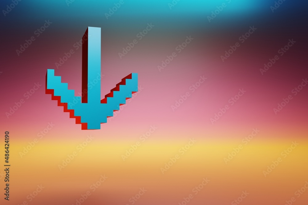 Fototapete pixel icon arrow down . beautiful blue arrow down icons symbol on multicolor bright background. 3d r