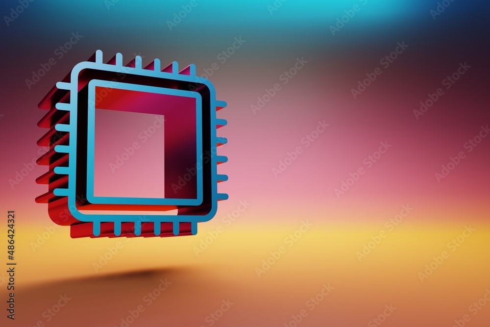Poster Beautiful Blue CPU icons symbol on multicolor bright background. 3d rendering illustration. Background pattern for design.