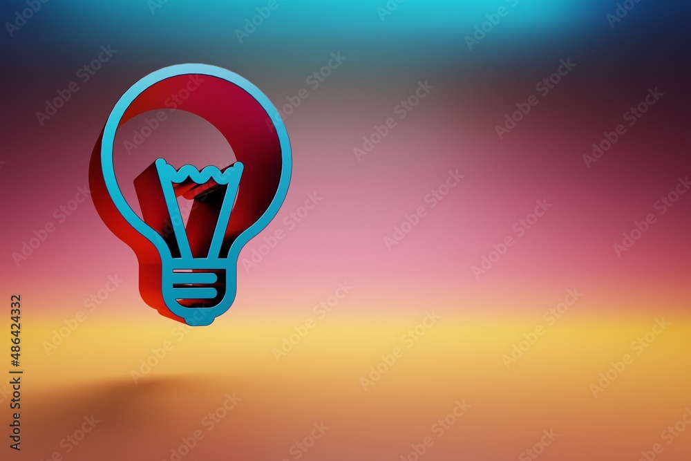 Aufkleber Beautiful Blue Light Bulb icons symbol on multicolor bright background. 3d rendering illustration. Background pattern for design.