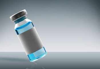 COVID-19 VACCINE for new strain. Ampoule on an abstract light background. Concept new variant of...