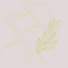 Greenish lines and a branch with leaves on a beige background.3d.
