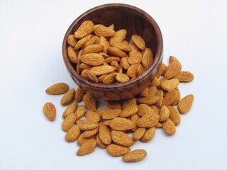 Almonds in a wooden bowl 