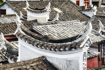 Awesome view of traditional Chinese black tile roofs, Fenghuang