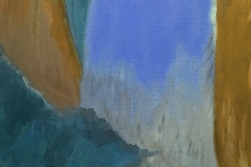 Naklejka premium Abstract art background blue and brown colors. Watercolor painting on canvas with soft gradient.