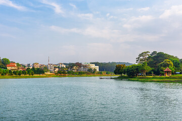 Fototapeta na wymiar The Xuan Huong Lake in the center of Dalat, Vietnam