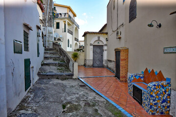 Fototapeta na wymiar A narrow street in Raito, a small village on the Amalfi coast in Italy.