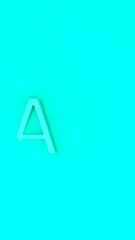 Letter A Is Aquamarine on Aquamarine background. Part of letter is immersed in background. Vertical image. 3D image. 3D rendering.