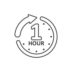 1 hour clock icon in flat style. Timer countdown vector illustration on isolated background. Time measure sign business concept.