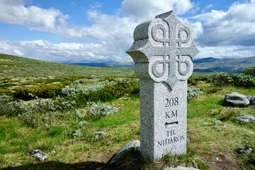 Saint Olavs Way in Norway, sign pilgrim trial In Norway,