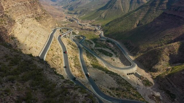 Aerial View Of New Winding CPEC Road At Fort Munro In Pakistan. Dolly Back
