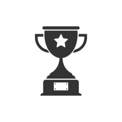 Trophy cup icon in flat style. Goblet prize vector illustration on isolated background. Award sign business concept.