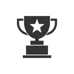 Trophy cup icon in flat style. Goblet prize vector illustration on isolated background. Award sign business concept.