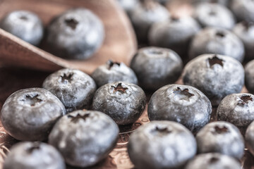 Macro of fresh blueberries on dark background