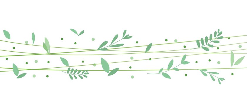 Green leaves border illustration. Green leaves decoration graphics for spring design and background. Vector illustration.