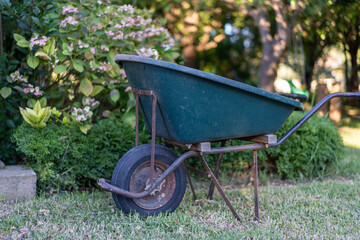 wheelbarrow in the garden in the country