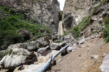 Sultan-su Waterfall, surrounded by the Caucasus Mountains near Elbrus, Jily-su, Russia
