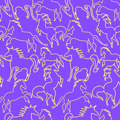 Fototapeta premium Abstract One Line Drawing Horses Seamless Vector Pattern Isolated Background