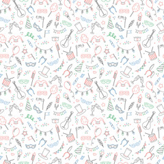Seamless pattern on the theme of masquerade and carnival , simple colored contour icons on white background