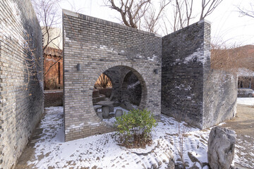 Garden grey brick building gazebo