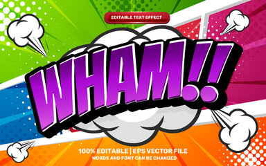 wham comic Editable text effect cartoon on colorfull halftone comic background - obrazy, fototapety, plakaty