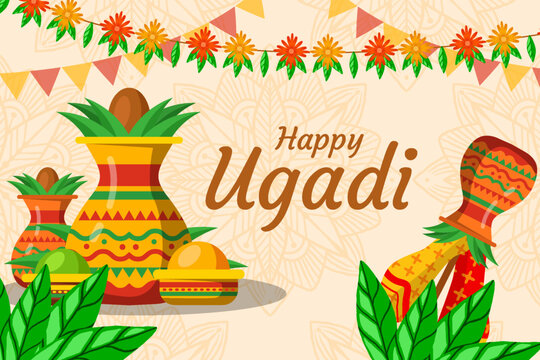 happy ugadi gudi padwa illustration background