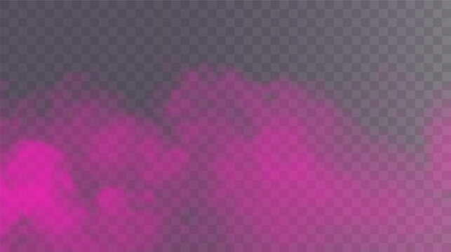 Vector isolated smoke PNG. Pink smoke texture on a transparent black background. Special effect of steam, smoke, fog, clouds.	
