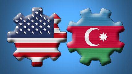 Azerbaijan and USA United States of America Wheel Gears Flags – 3D Illustration
