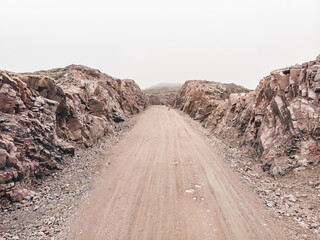 Panorama of village Teriberka Murmansk Russia. Aerial top view