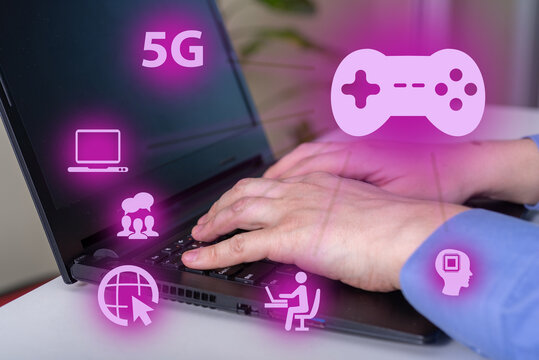 Gaming pad symbol, esport, video controller, 5g game and cyber sport.