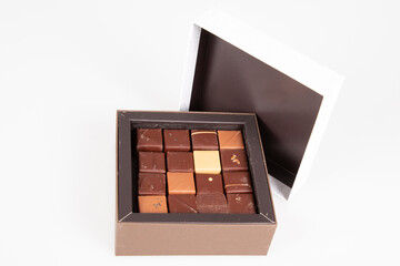 several fine variety chocolate pralines candies in little gift box