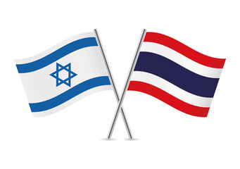 Israel and Thailand crossed flags. Israeli and Thai flags, isolated on white background. Vector icon set. Vector illustration.