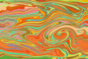オレンジや淡い緑などのマルチカラーのアクリルのマットなマーブリング模様
