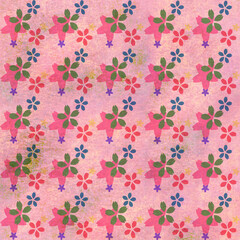 ピンクのグランジ地にピンクや緑の桜のパターン