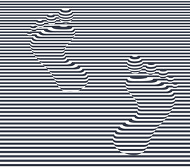 Human footprints. Abstract geometric black and white 3d background. Vector illustration.