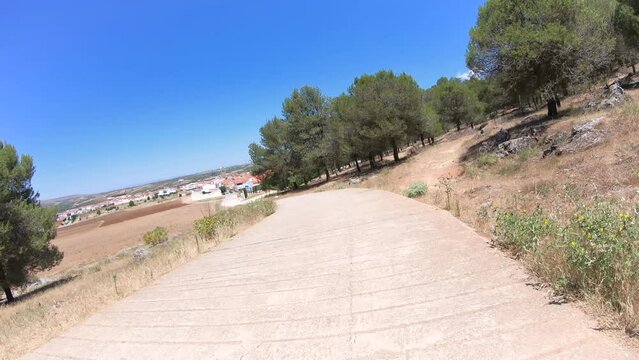 Via de la Plata, a cemented road between Zafra and Los Santos de Maimona town, province of Badajoz, Extremadura, Spain - dolly forward