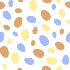 Happy Easter seamless pattern with colorful eggs on white background. Polka dots design for card, postcard, wallpaper, posters. Vector stock illustration. Cartoon style